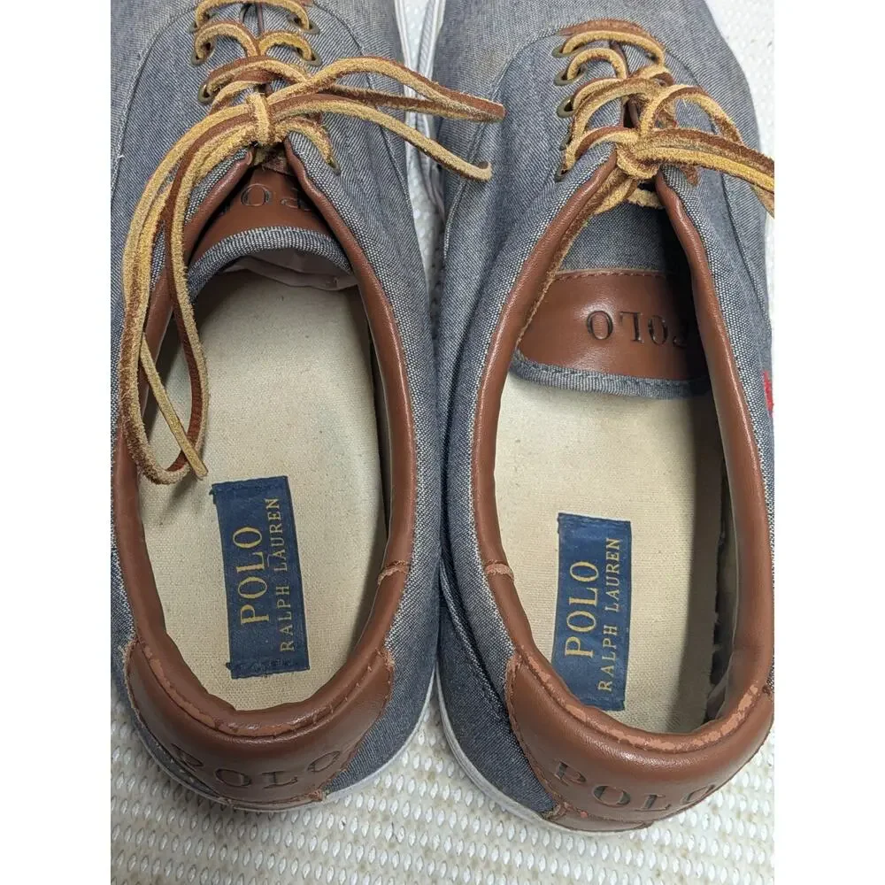 Polo Ralph Lauren Vaughn Canvas Sneaker Gray Lace Up Casual Shoes 14D Leather